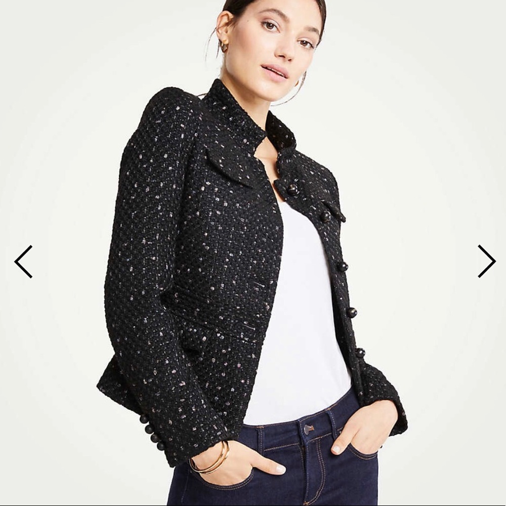 ANN Taylor Black tweed military jacket size 4 NWT